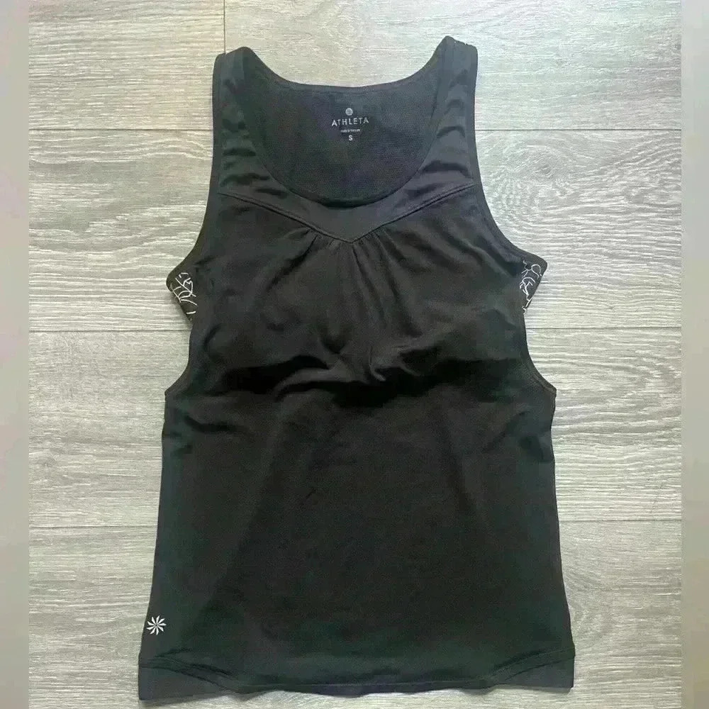 Athleta Supercharged Black Print Tank with Built-in Sports Bra Size S